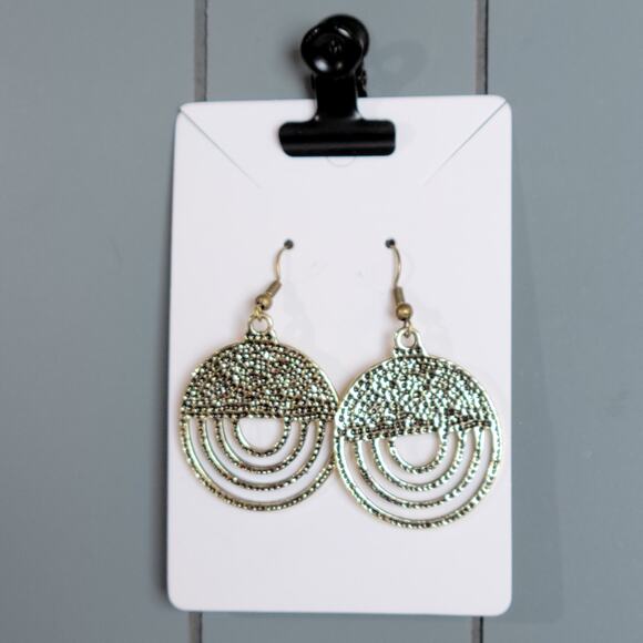 Gold Brass Tone Rainbow Dangle Earrings Textured Boho Drop Jewelry 2" - Picture 2 of 13